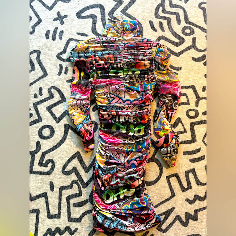 Graffiti print mini dress.